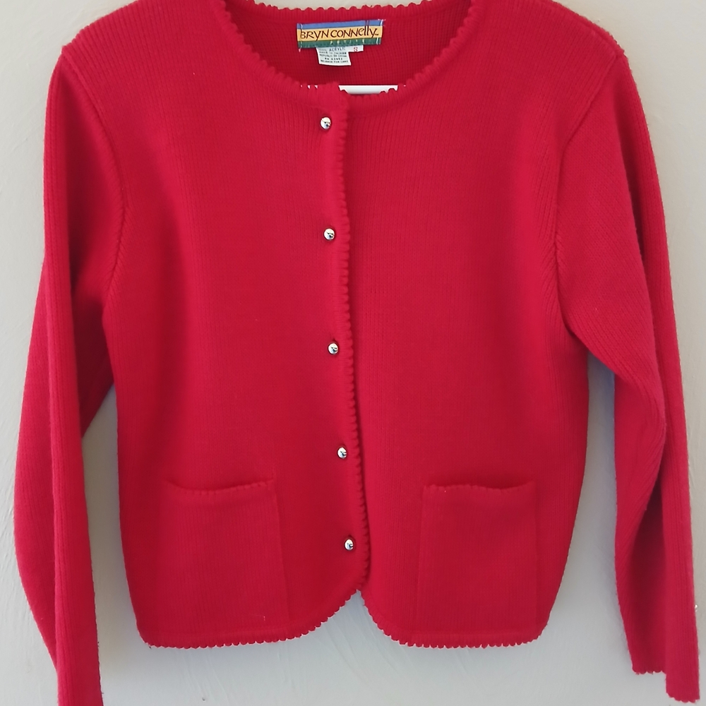 BRYN CONNELLY Vintage Red Cropped Cardigan Jacket with Round Neckline Sz S